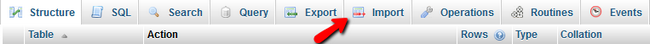 Accessing the Import function of the Database