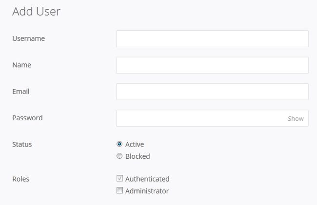 Configuring a new User in Pagekit