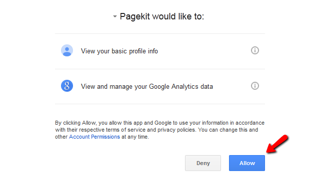 Allowing Pagekit to manage your Google Analytics data