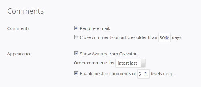 Comments Settings for your Pagekit Blog