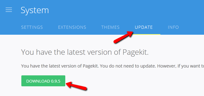Updating to the lates version of Pagekit or Re-installing