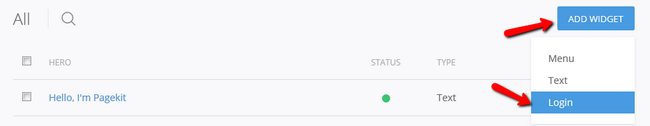 Adding a Login Widget in Pagekit