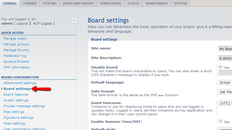 Board-Settings