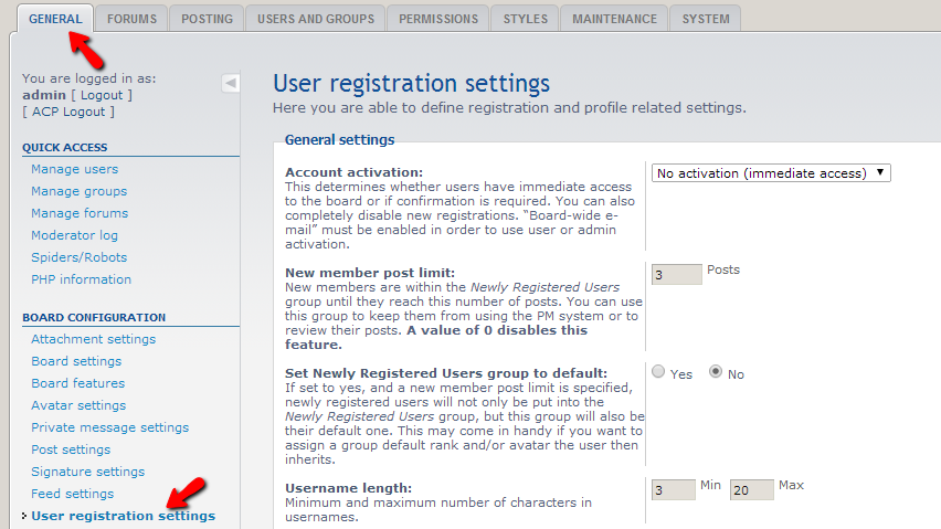accessing-the-registration-settings