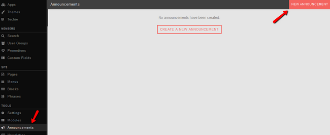Access Announcement Manager in PHPFox Neutron