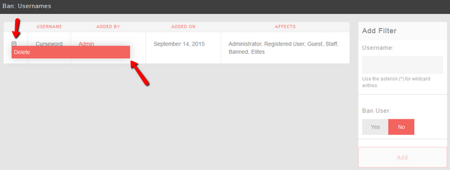 Delete Ban Filter in PHPFox Neutron