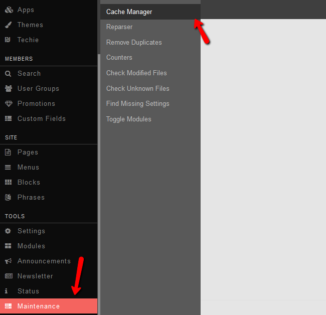 Access Cache Manager in PHPFox Neutron