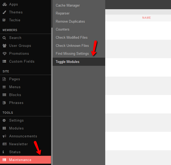 Toggle Modules in PHPFox Neutron