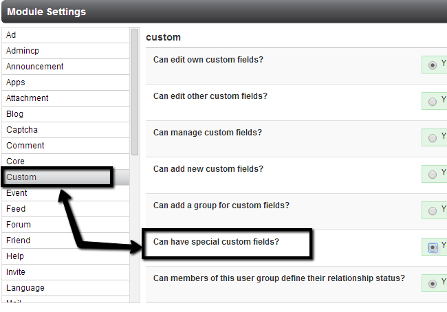Edit permissions for user groups in PHPFox