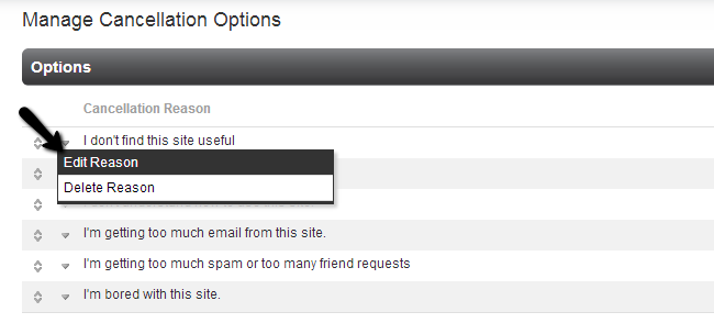 Edit existing cancellation options