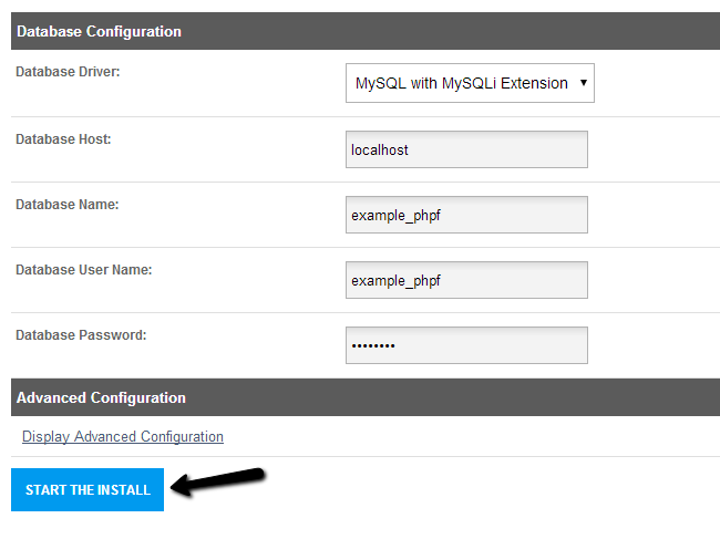 MySQL setup during PHPFox installation