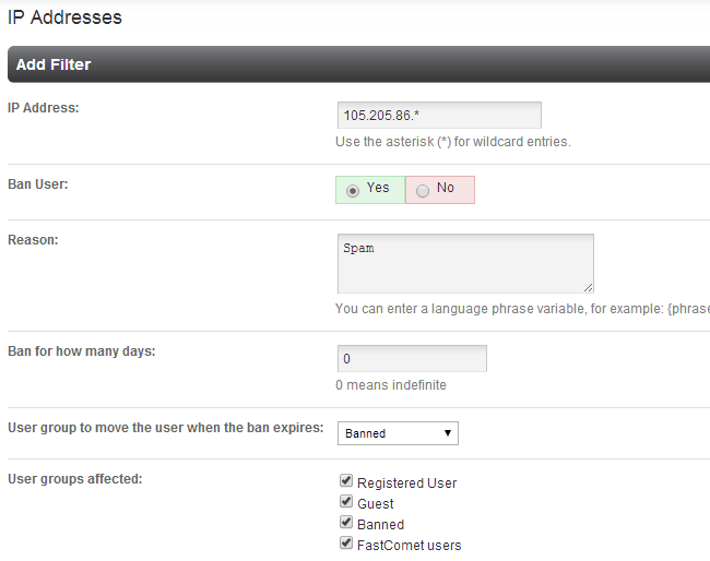 Add information for IP address ban in PHPFox