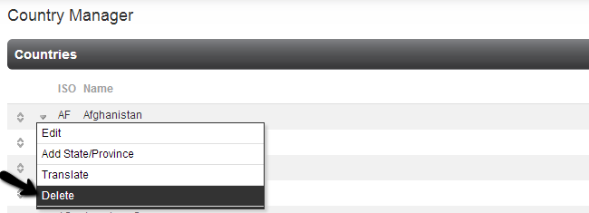 Delete existing country in PHPFox