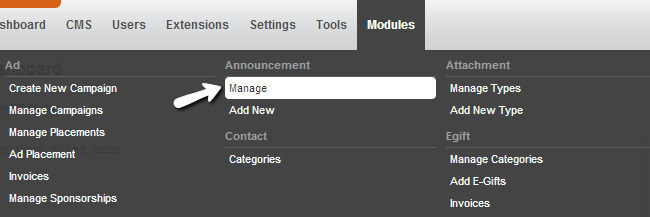 Access announcement manager in PHPFox
