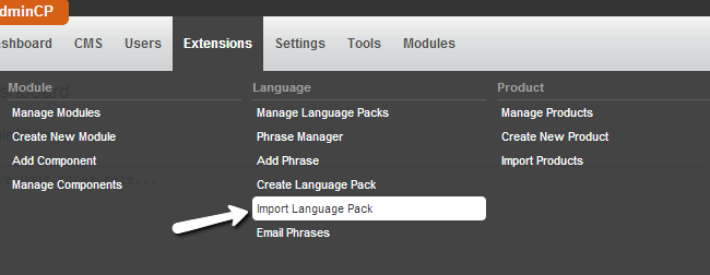 Import language pack in PHPFox