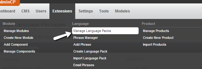Access language manager in PHPFox