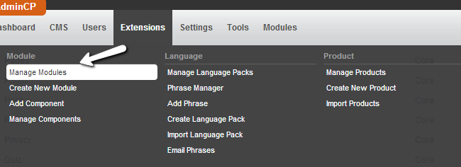 Access module manager in PHPFox