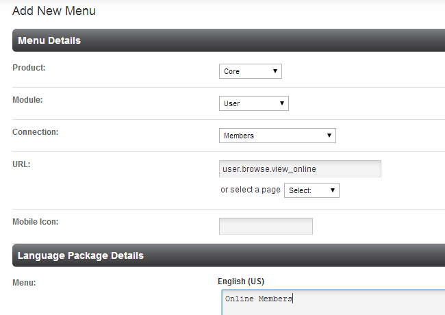Edit menu details in PHPFox
