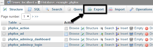 Export database via phpMyAdmin