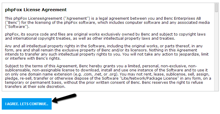 PHPFox license agreement during upgrade