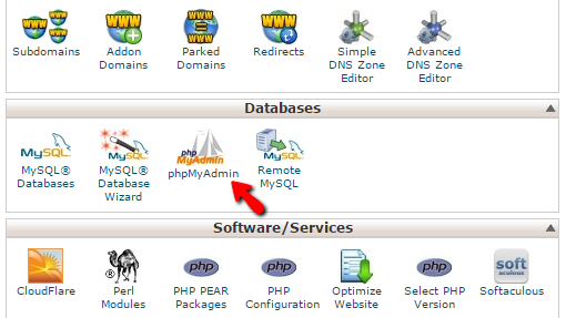 Pimcore access database via phpMyAdmin in cPanel