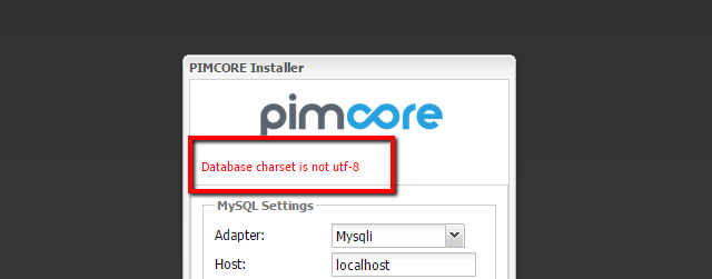 Pimcore Database Character Set