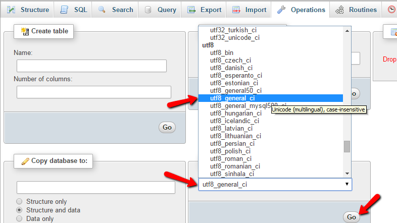 Pimcore changing the database collation