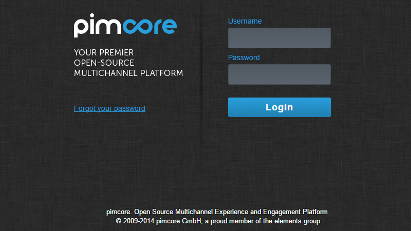 pimcore admin area login screen