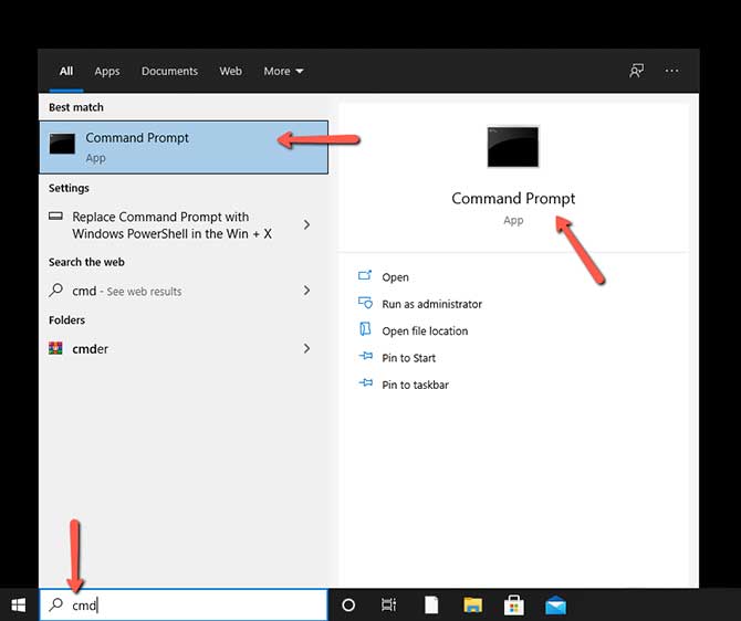 Find CMD in Windows 10