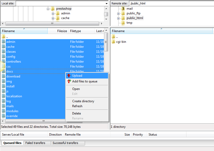 Uploading the PrestaShop Files to the Server