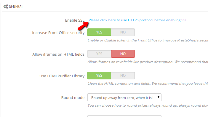 accessing the general configuration page