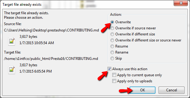 Overwriting the existing files 