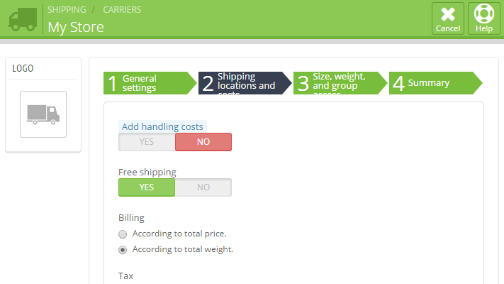 Configuring the Shipping locations