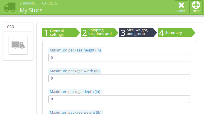 Configuring the size, weight and group access