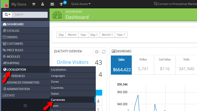 Accessing the currencies page