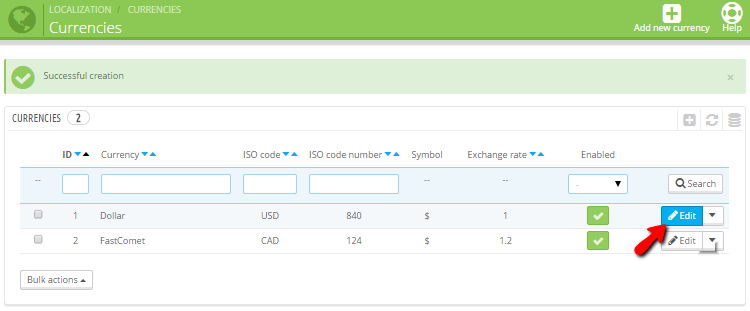 Editing an existing currency