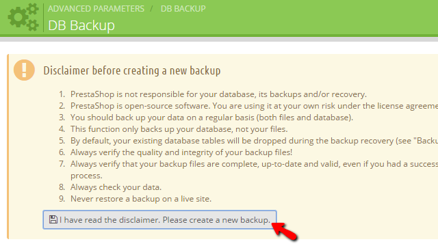 Generating a database backup