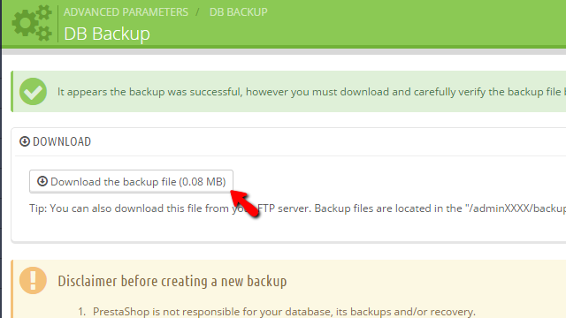 Downloading the generated database backup