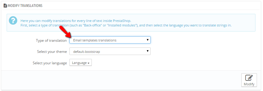 selecting the type of translation