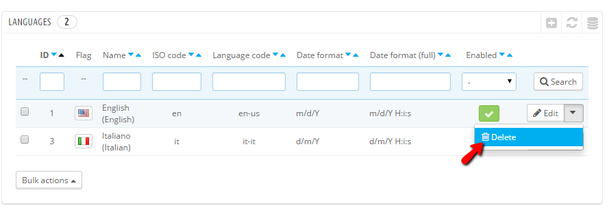 deleting languages