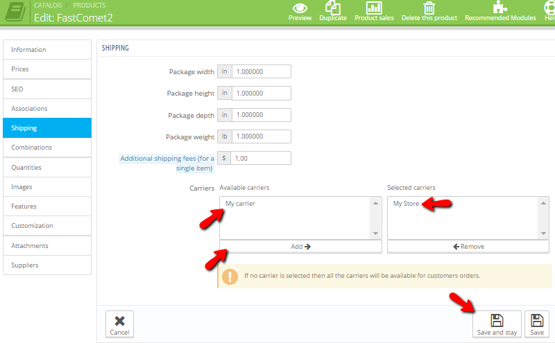 Configuring the shipping for your new product