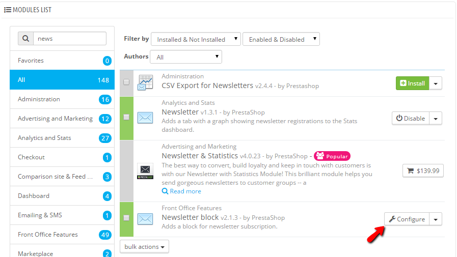 Configuring the newsletter module