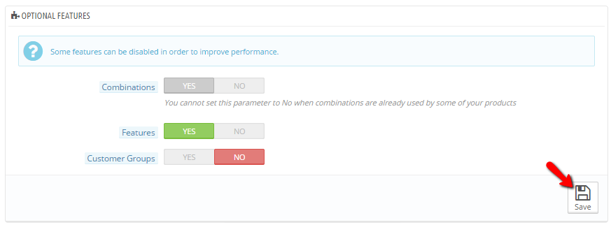 configuring the optional features settings