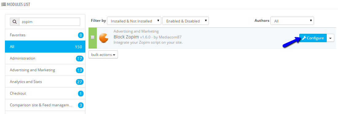 Configure Zopim PrestaShop Module