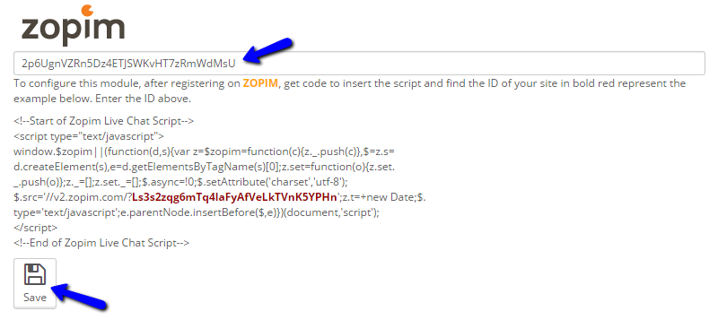 Integrate Zopim Widget ID with PrestaShop