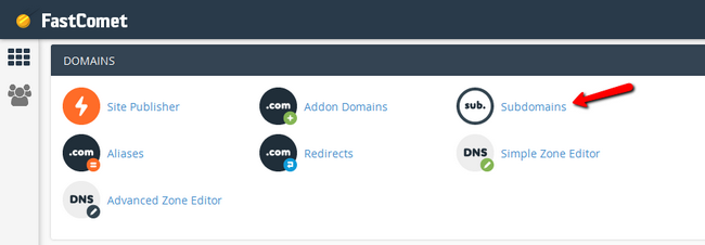 Accessing the Subdomains menu via cPanel