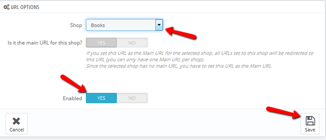 Enabling the main URL for your new Shop in PrestaShop 1.6