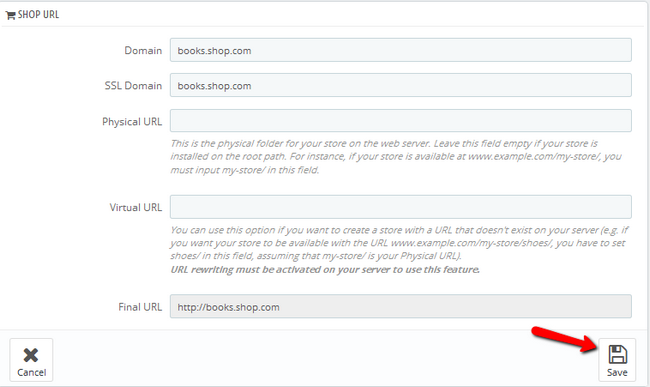 Creating the Final URL for your new shop in a Multistore configuration