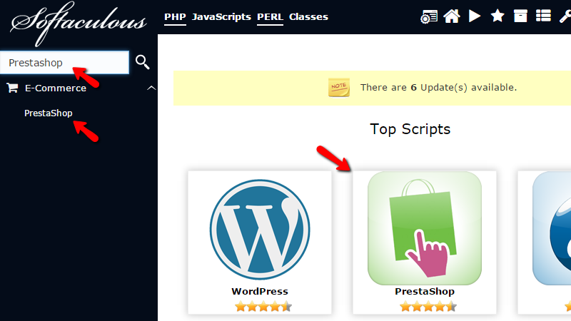 Finding Prestashop 1.6 within softaculous