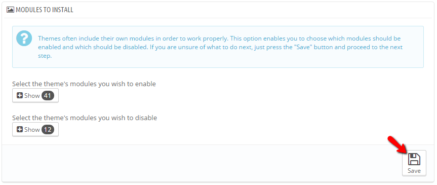 activating the theme modules